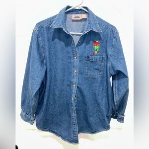Premier International Denim Shirt  Christmas Stocking Embroidered Women’s Size L